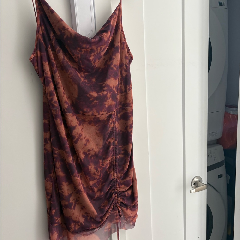 PrettyLittleThing Brown Tie-Dye Cowl Neck Blouse